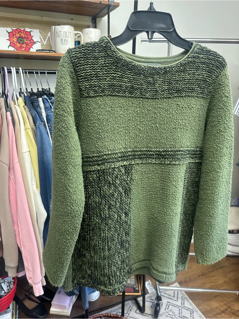 Willow Olive Green V-Neck Knit Sweater - Picture 3 of 4
